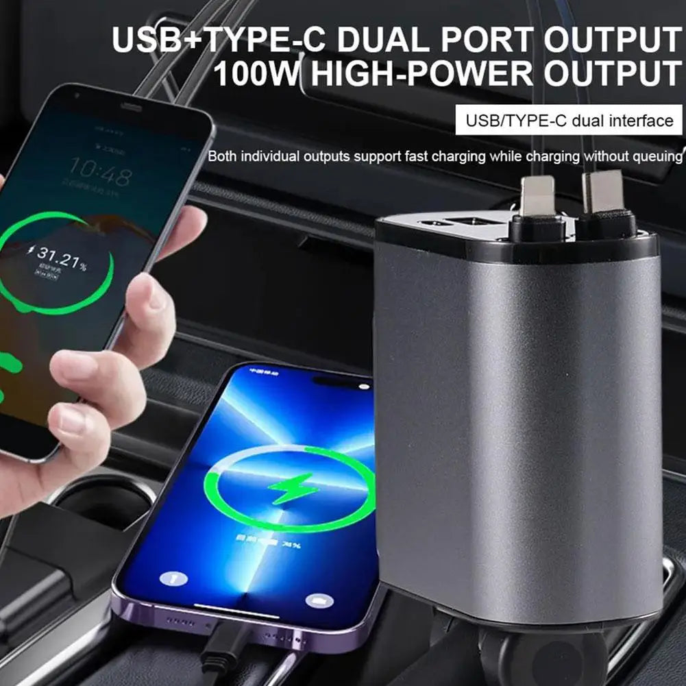 Retractable Car Charger USB Type C Cable